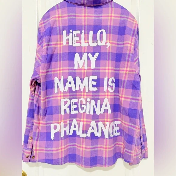 Cakeworthy FRIENDS Phoebe Buffay Regina Phalange Plaid Flannel Shirt XL Purple - Picture 5 of 6